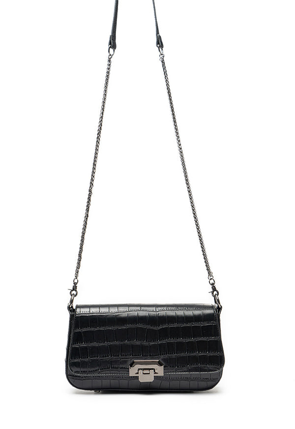 Choice Wavy Textured Bag With Chain Black