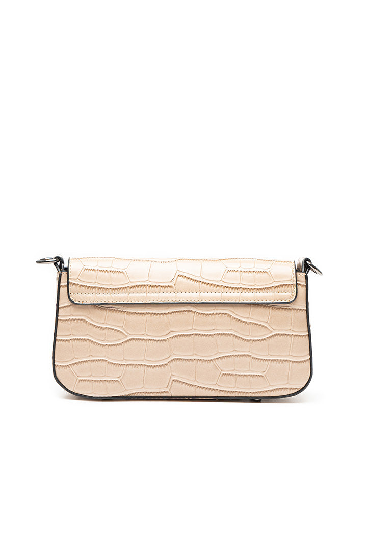 Choice Wavy Textured Bag With Chain Beige