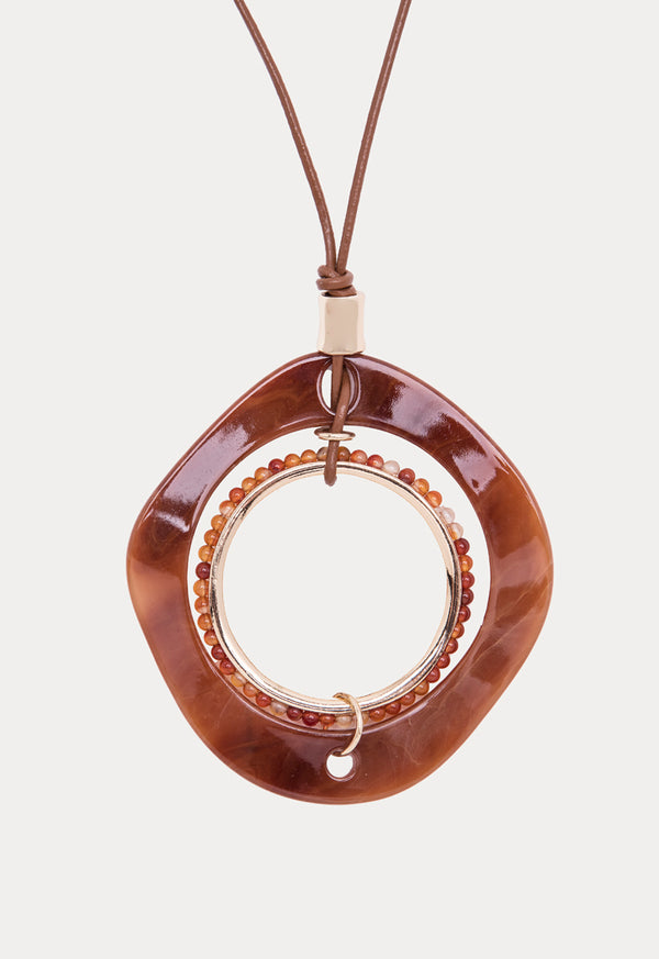 Choice Hoop Resin Pendant Necklace Brown