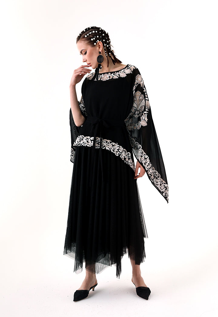 Choice Embroidered Sheer Kaftan Blouse Black - Wardrobe Fashion