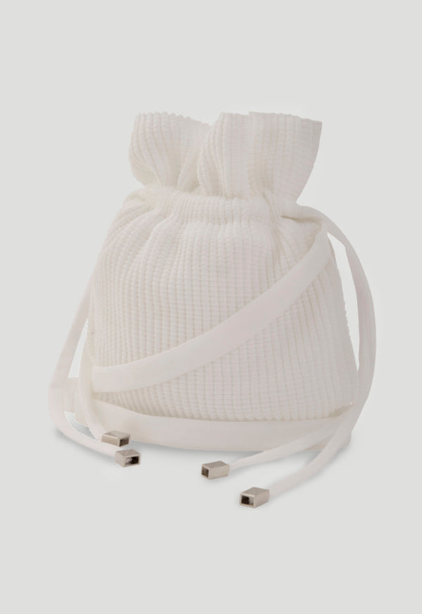Choice Textured Drawstring Pouch Bag Off White - Wardrobe Fashion