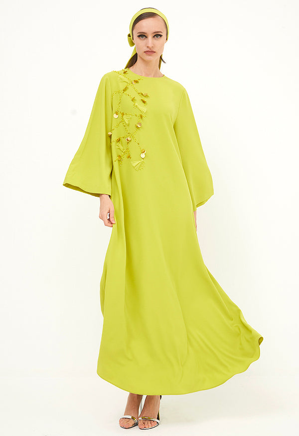 Choice Ruffled Long Dress Lime - Wardrobe Fashion