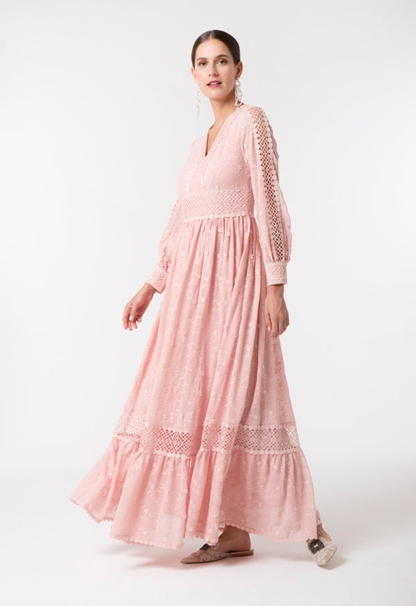 Choice Elegant Floral Embroidery Dress Blush Light
