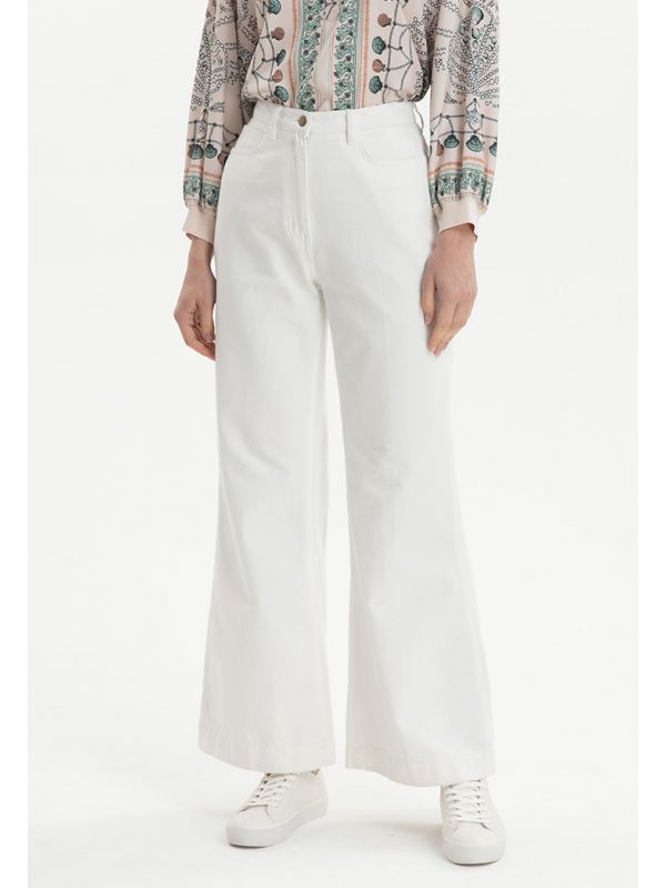 Choice Folded Hem Soild Denim Jeans Off White