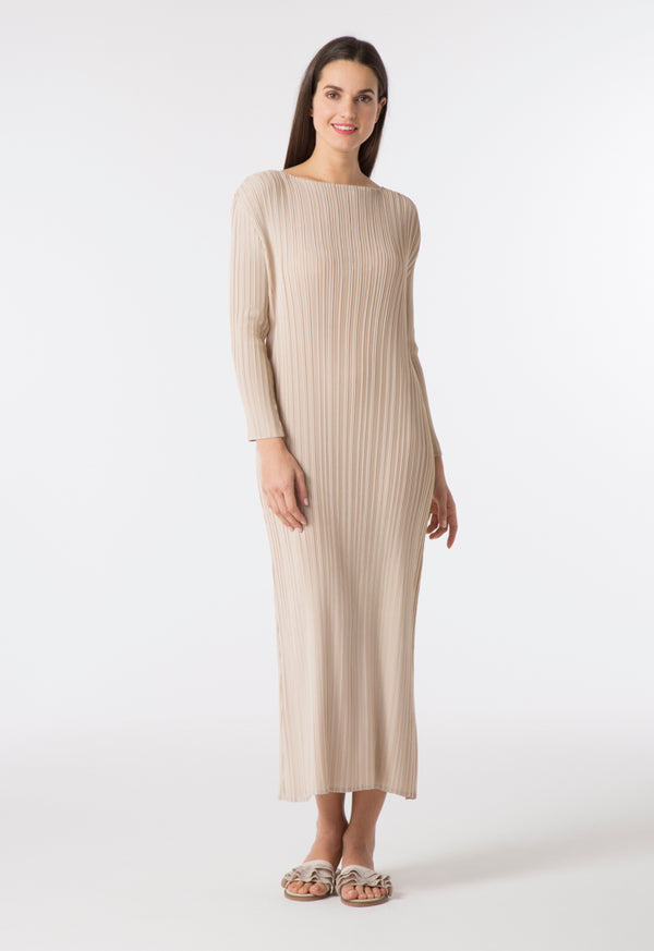Choice Electric Pleated Bodycon Dress Beige