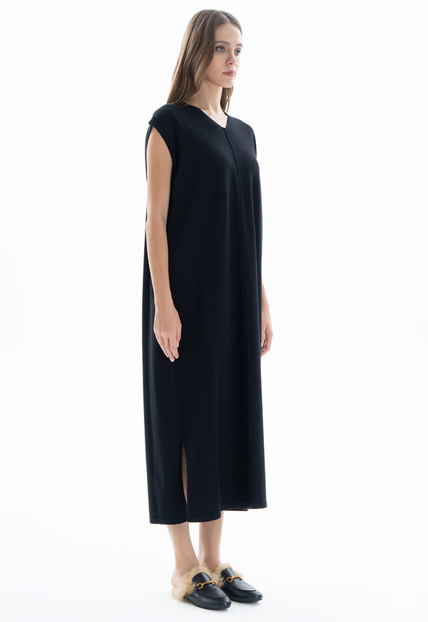 Choice V-Neck Classic Midi Dress Black