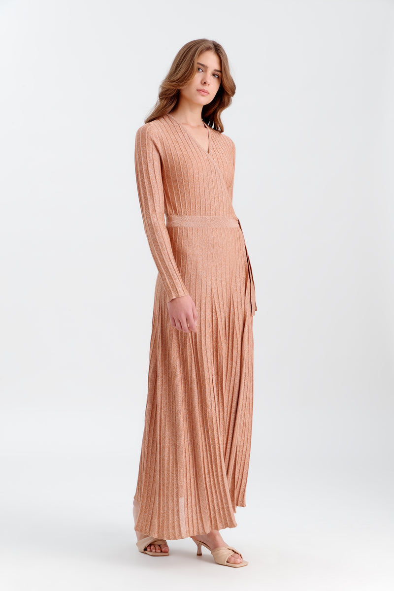 Choice Knitted Textured Solid Tie Dress Caramel