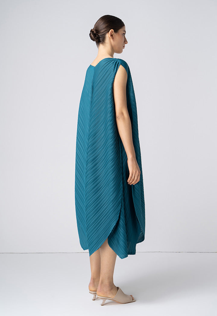 Choice Solid Sleeveless Pleated Asymmetrical Dress Teal