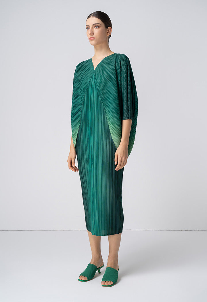 Choice Allover Pleated Midi Dress Green