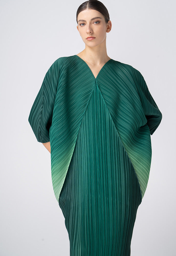 Choice Allover Pleated Midi Dress Green
