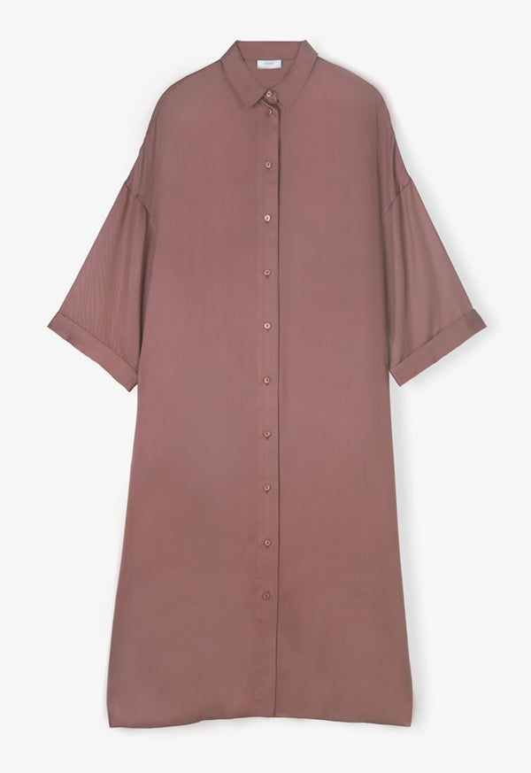 Choice Single Tone Flared Shirt Dress Brown