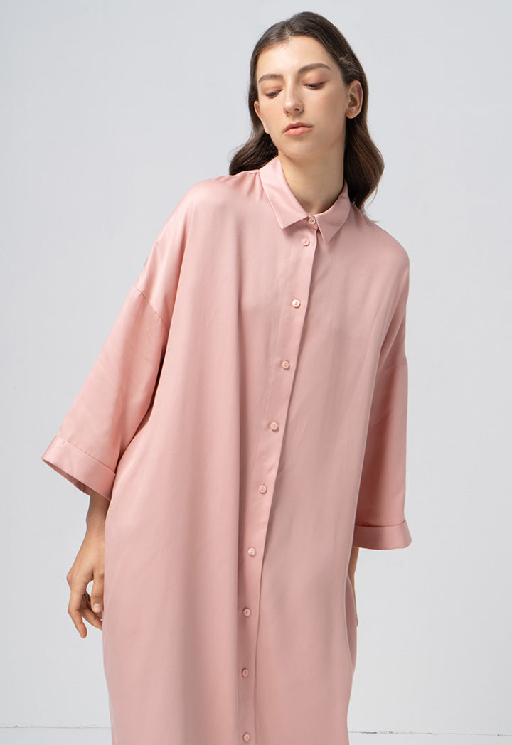 Choice Single Tone Flared Shirt Dress Blush