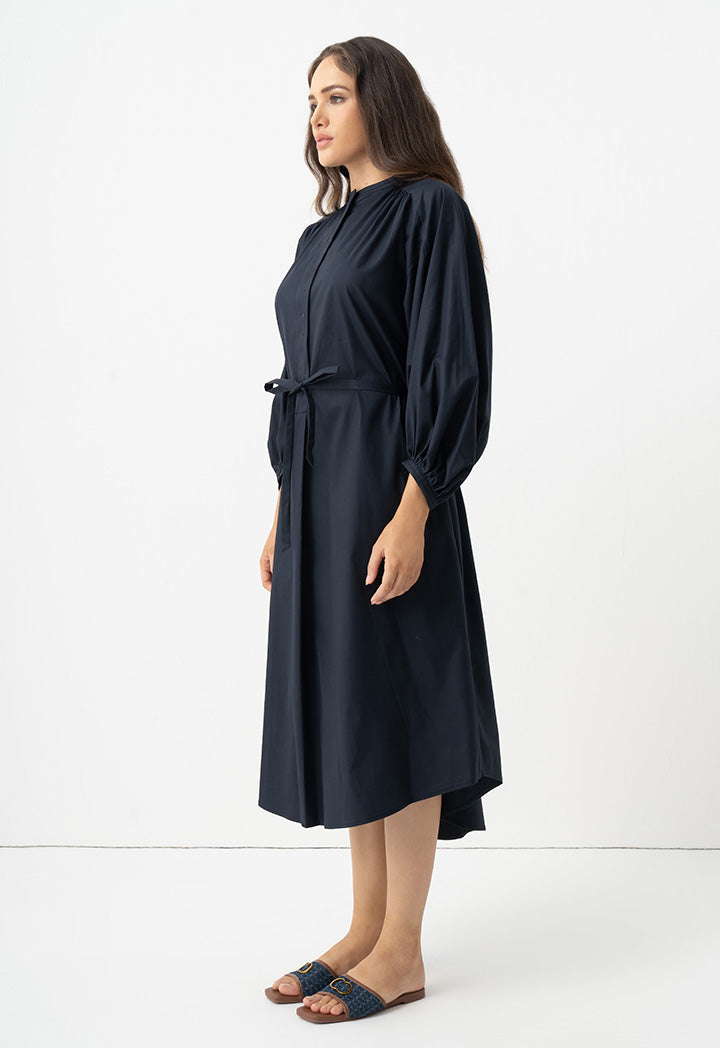 Choice Solid Oversize Belted Dress Navy