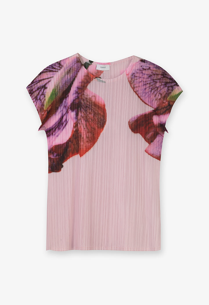 Choice Floral Print Pleated Top Pink