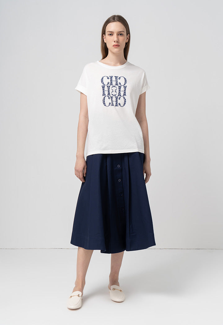 Choice Solid Short Sleeves Top  Off White