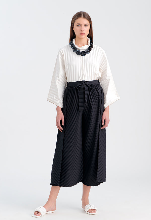Choice Accordion Pleated Solid Culottes Black