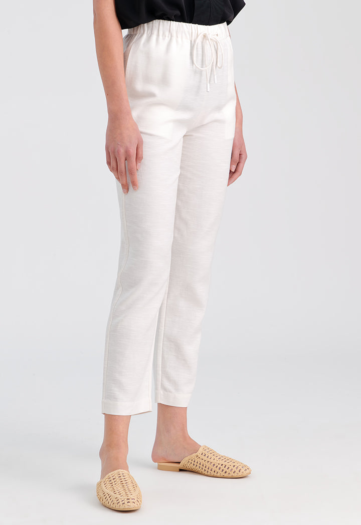 Choice Elasticated Waistband Solid Linen Trouser Off White