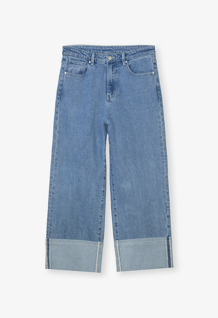 Choice Folded Wide Legs Denim Trouser Light Blue