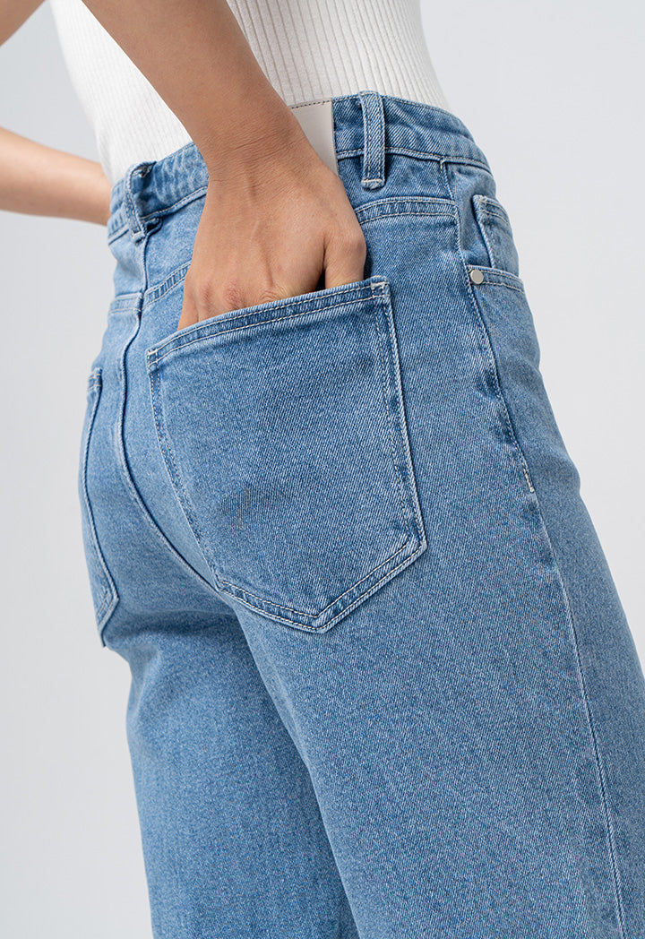Choice Folded Wide Legs Denim Trouser Light Blue