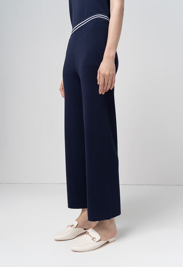 Choice Solid Wide Legs Knitted Trousers Indigo