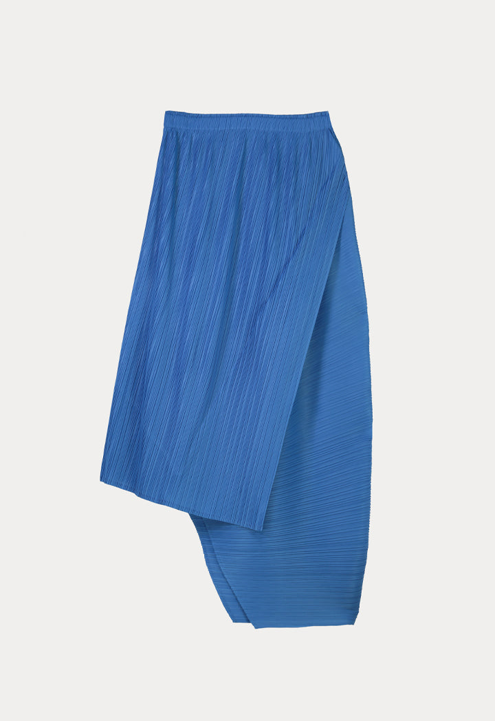 Choice Electric Pleated Solid Aysmmetrical Skirt Blue+Blue
