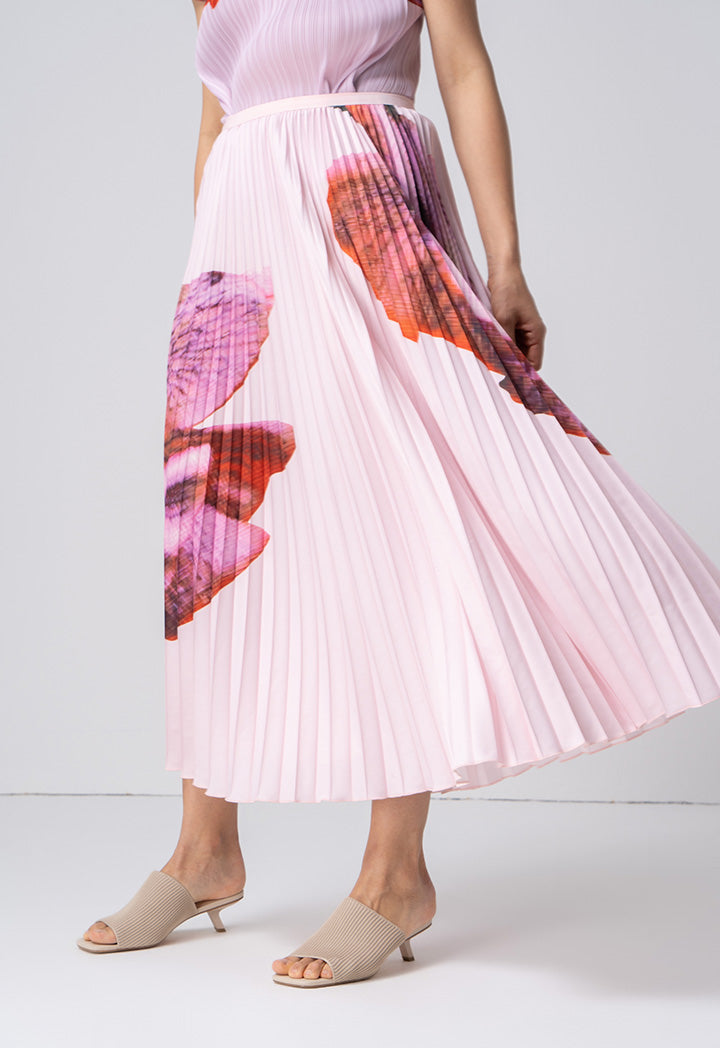 Choice Floral Print Pleated Skirt Pink