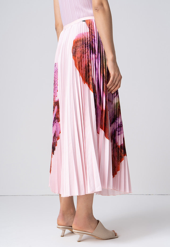 Choice Floral Print Pleated Skirt Pink
