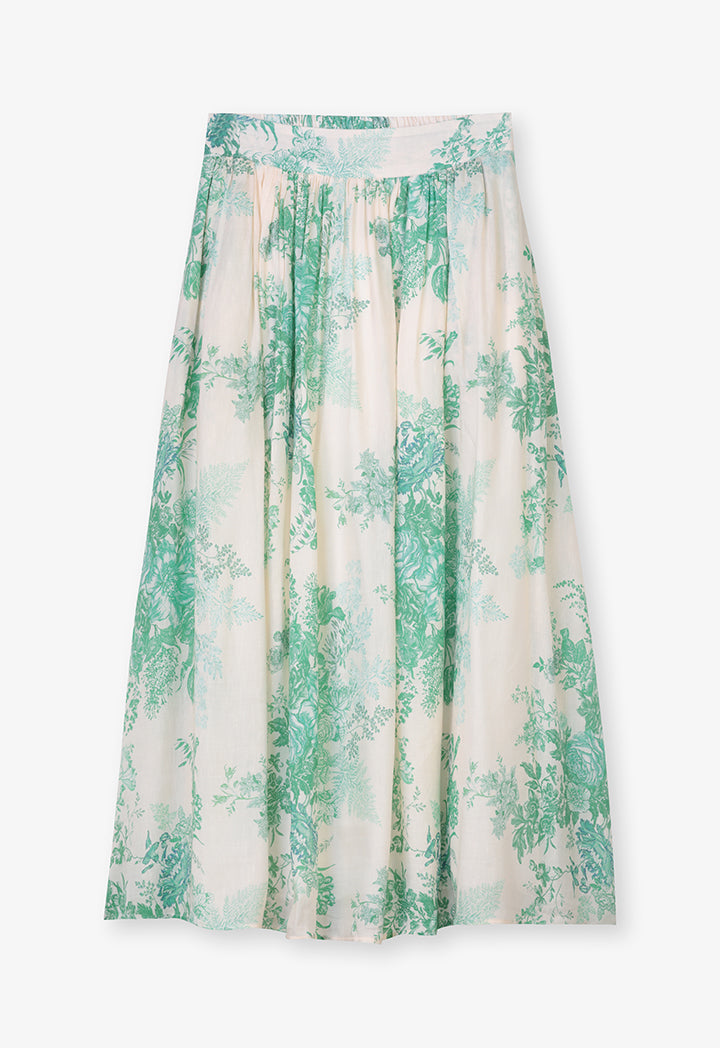Choice Printed Floral Pleated Maxi Skirt Green Print