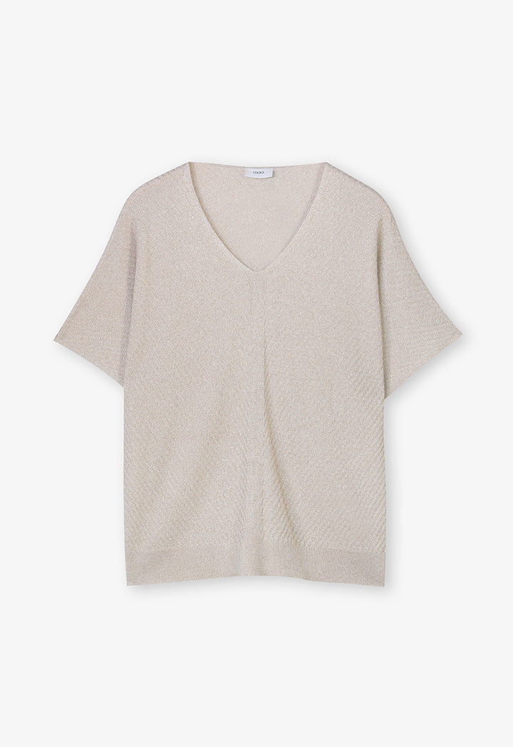 Choice Solid V-Neck Textured Blouse Cream