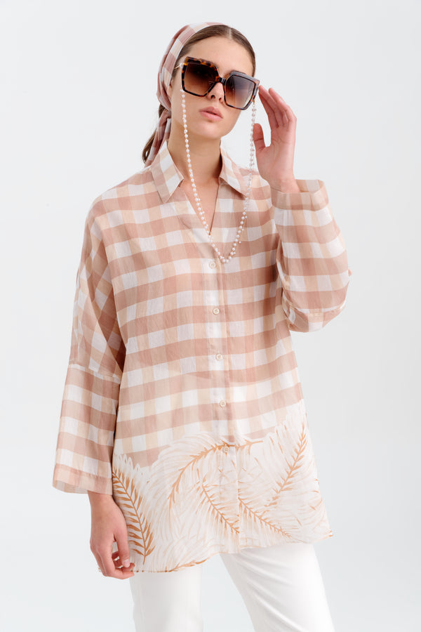 Choice All Over Check Printed Shirt Beige-Print