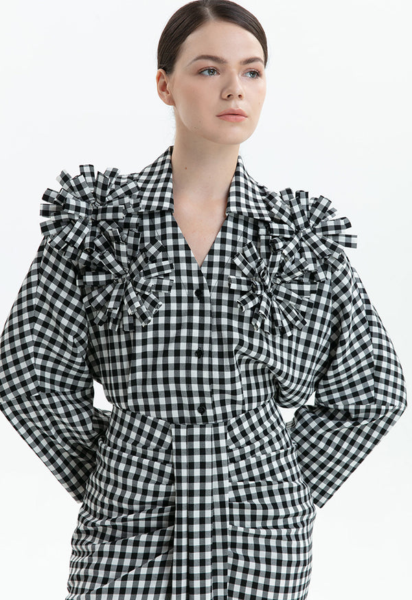 Choice Black And White Checkered Print Shirt Beige - Black
