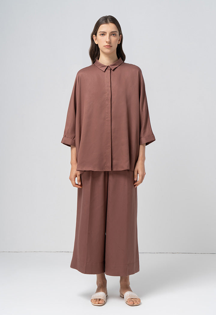 Choice Solid Kimono Sleeves Shirt Brown