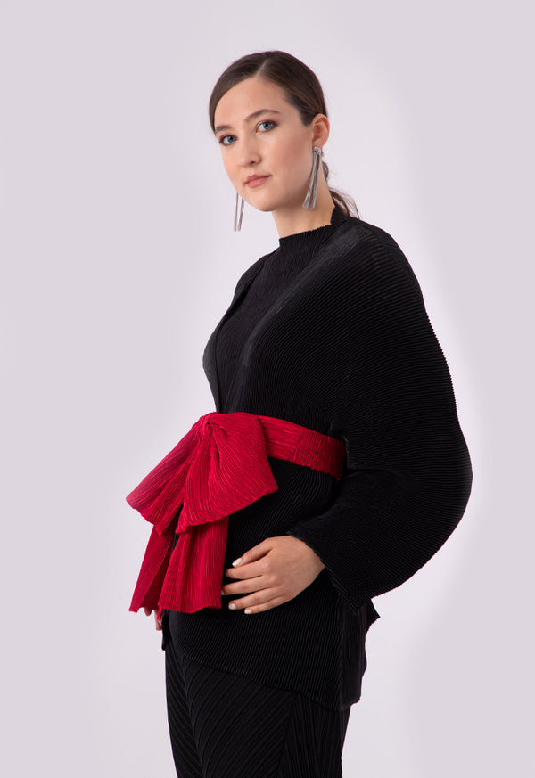 Choice Electric Pleated Puff Sleeve Big Bow Outerwear Black