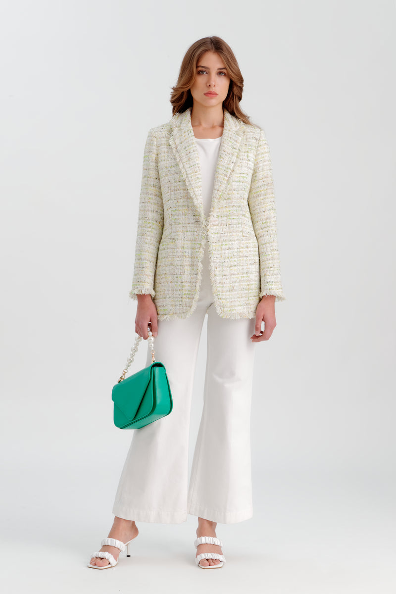 Choice Lurex Tweed Blazer With Frayed Edges Green