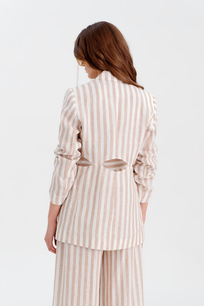 Choice Side Cut Out Striped Blazer Off white-Beige