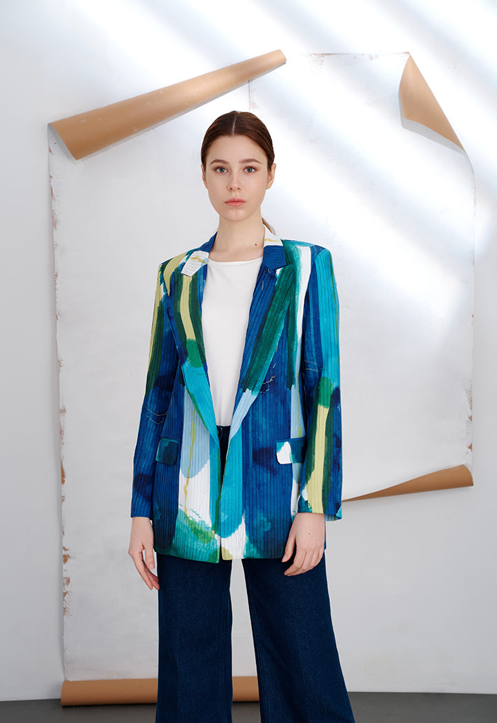 Choice All-Over Printed Pleated Blazer Multicolor