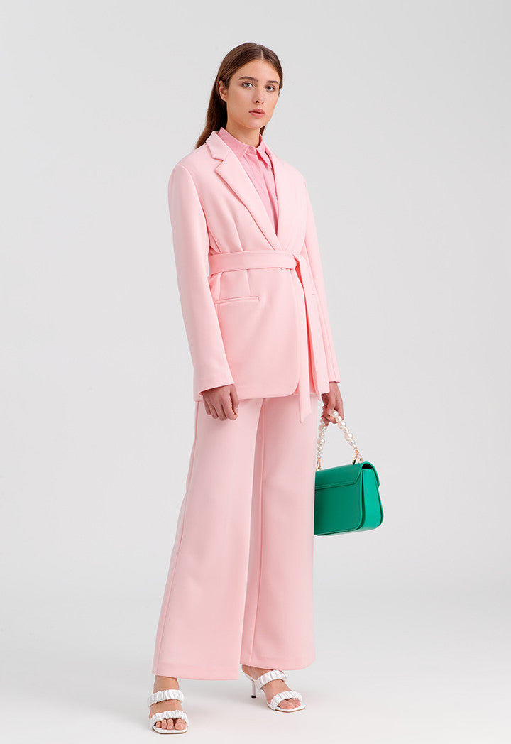 Choice Long Sleeve Solid Neoprene Blazer Light Pink