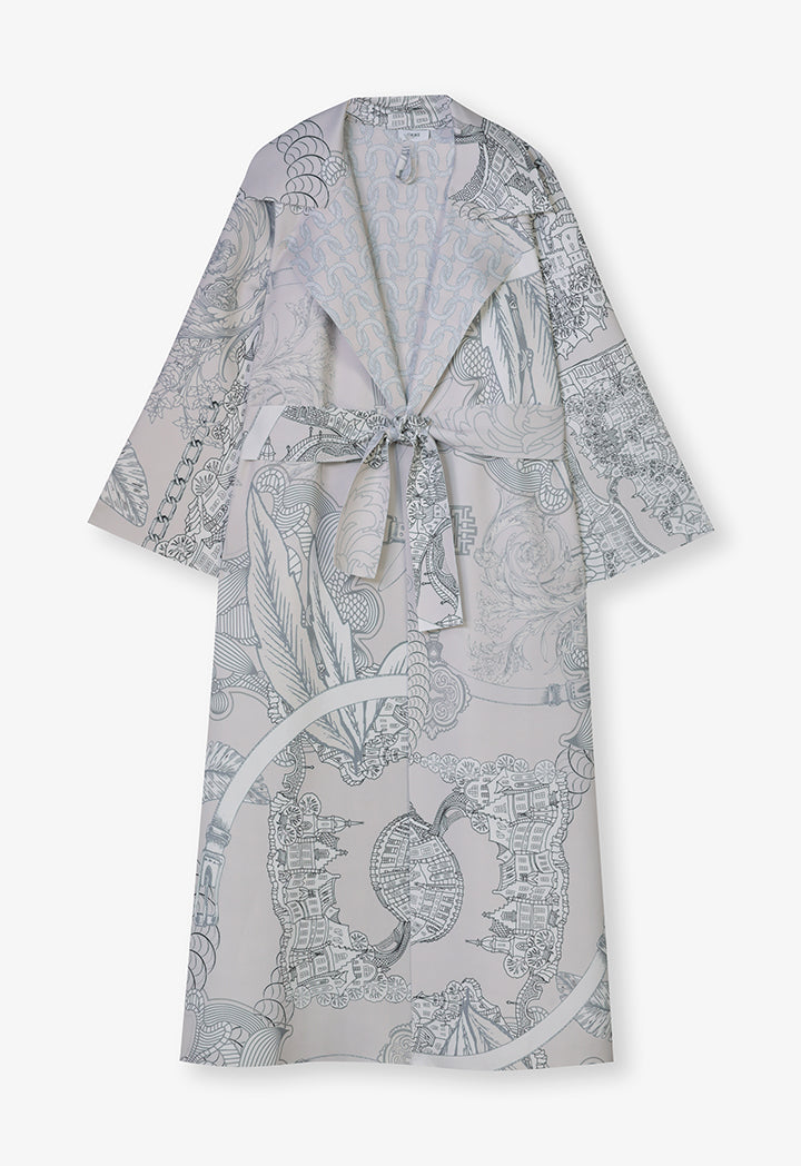 Choice Printed Kimono Outerwear With Belt Grey