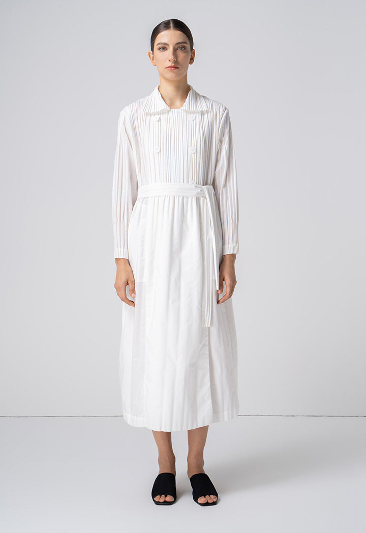 Choice Solid Pleated Midi Outerwear Offwhite