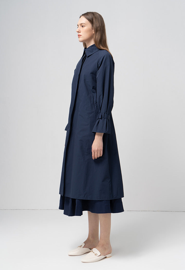 Choice Solid Long Sleeves Belted Maxi Jacket  Navy