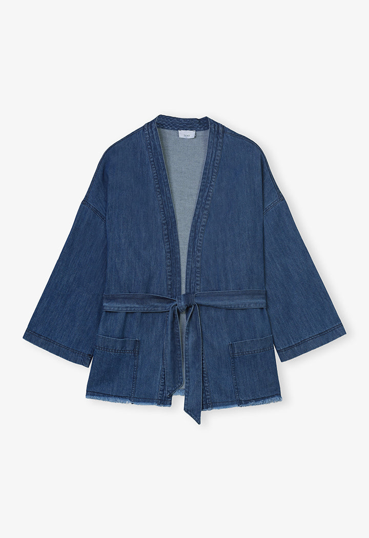 Choice Denim Jacket With Belt Blue