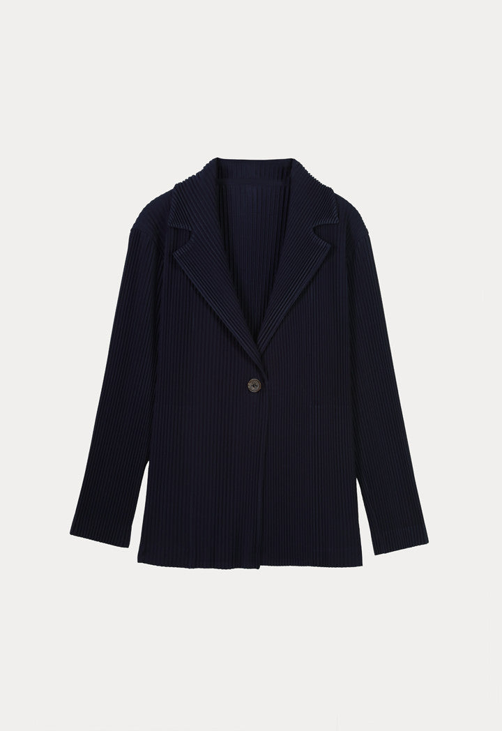 Choice Solid Knitted Knife Pleated Jacket Navy