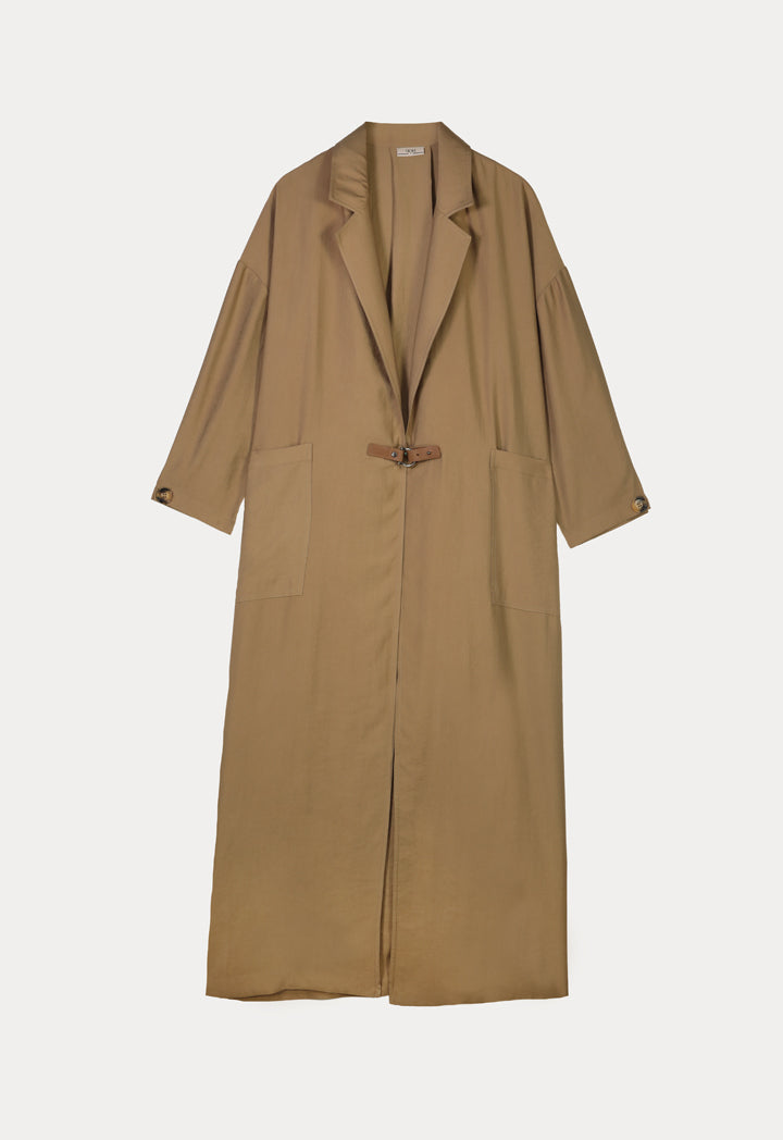 Choice Notch Lapel Maxi Outer Jacket Khaki