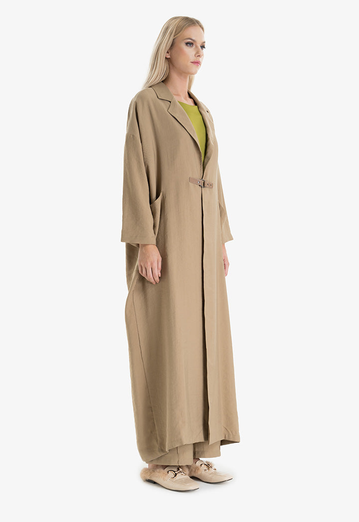 Choice Notch Lapel Maxi Outer Jacket Khaki