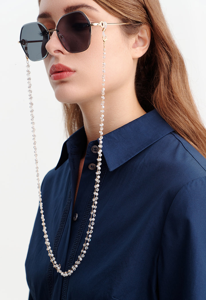 Choice Imitation Pearl And Swarovski Beads Sunglasses Holder Offwhite-Gold
