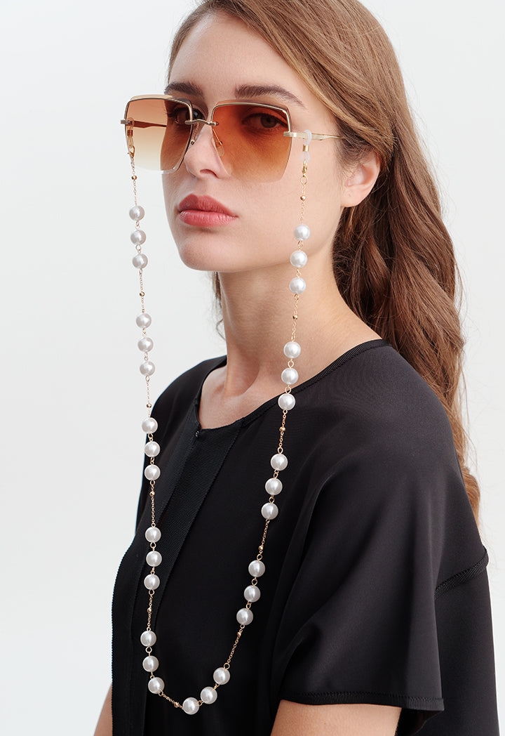 Choice Faux Pearl Chain Link Sunglasses Holder Offwhite-Gold