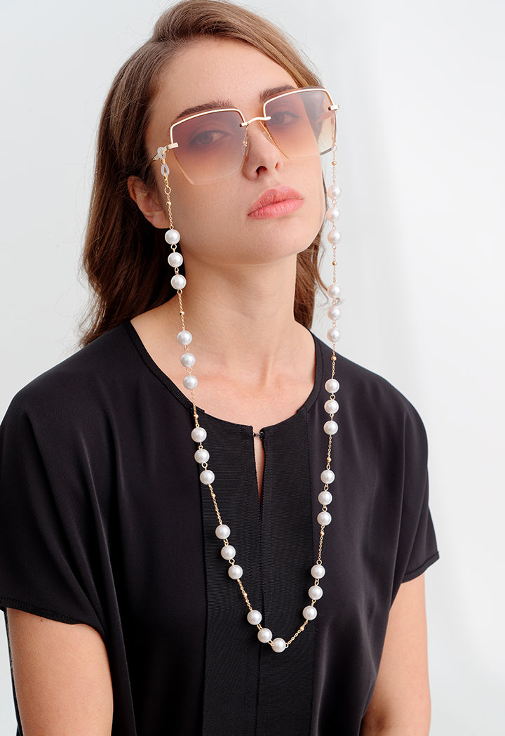 Choice Faux Pearl Chain Link Sunglasses Holder Offwhite-Gold