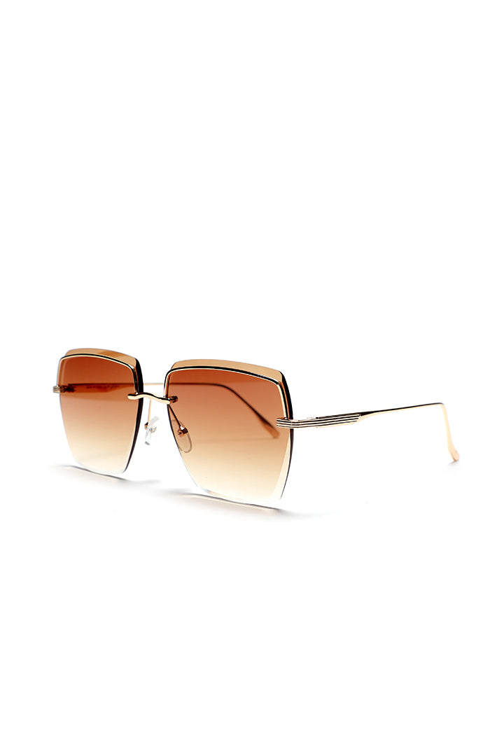 Choice Semi Rimless Extended Lens Elegant Sunglasses Brown