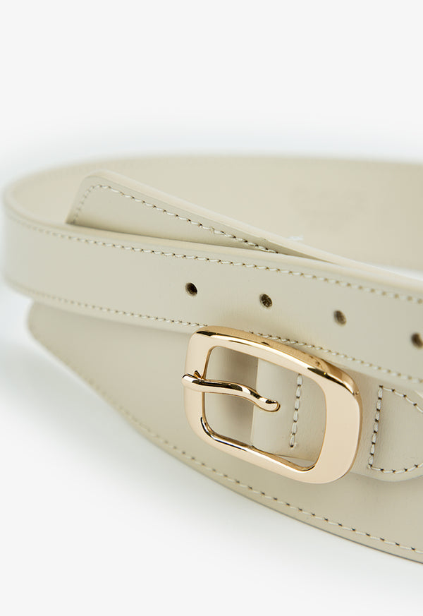 Choice Solid Belt With Buckle Detail Light Beige