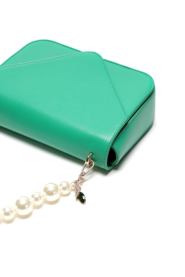 Choice Solid Flap Pearl Handbag Green